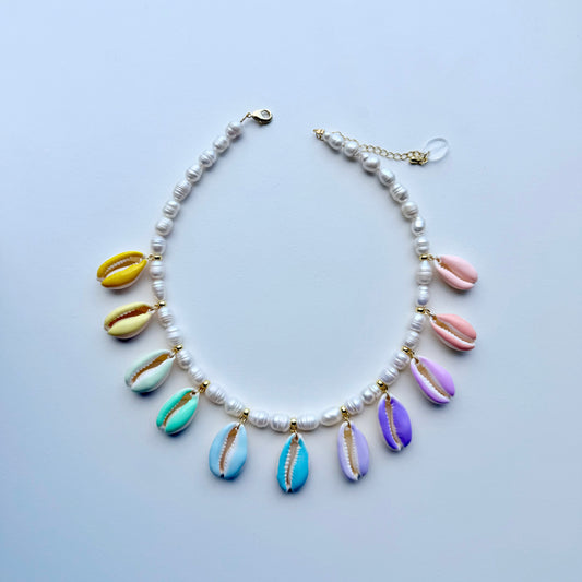 Collier Citron Sorbet avec coquillage peint à la main